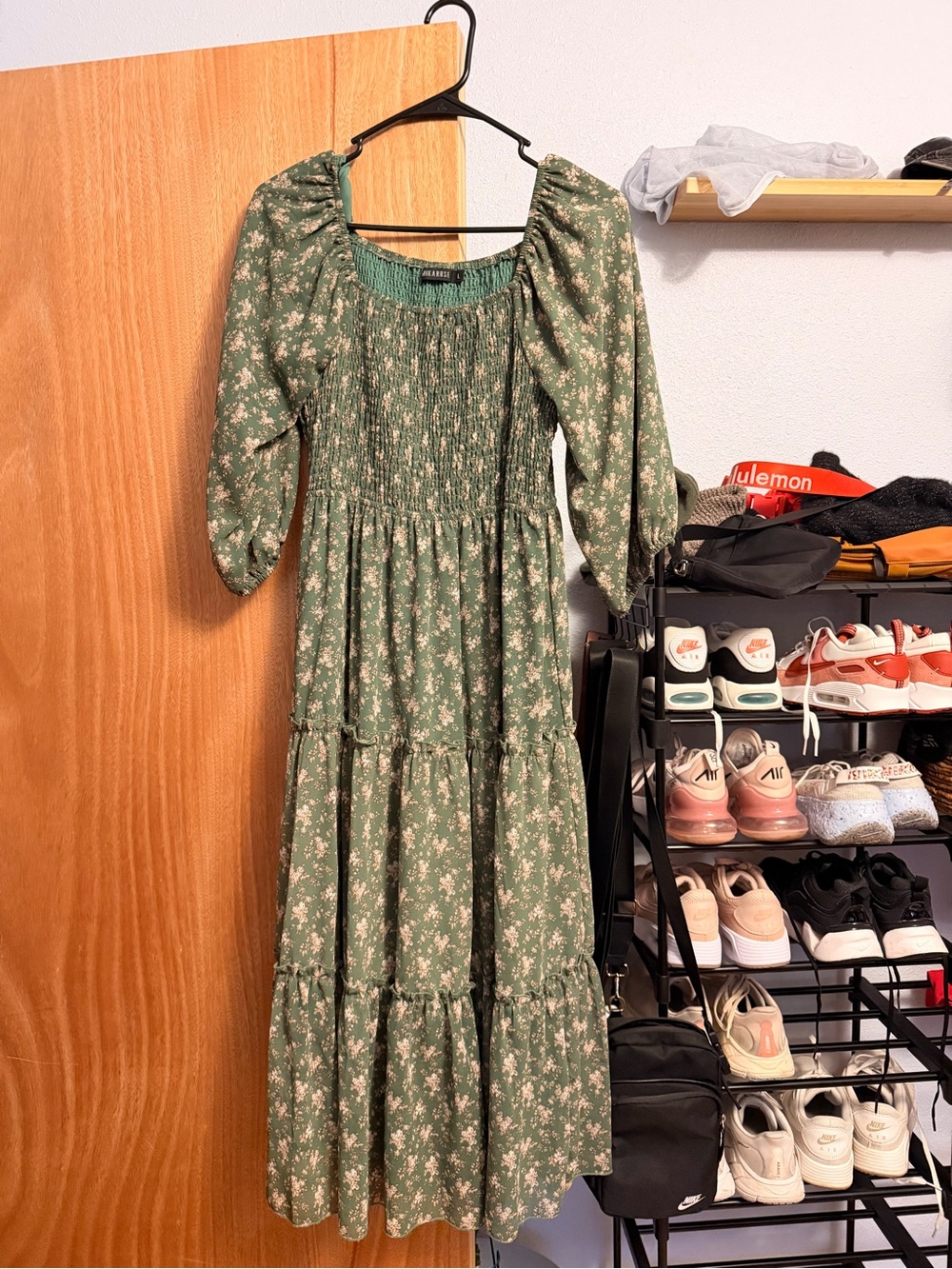 Mikarose Green Floral Maxi Dress with Smocked Bodice